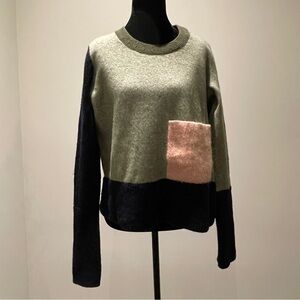 COS Colorblock Wool Blend Sweater M Pocket Detail